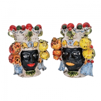 Teste di moro siciliane in Ceramica di Caltagirone - Donna-Uomo Frutta H 25