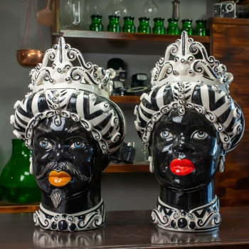 Testa di moro in ceramica siciliana di Caltagirone Donna-Uomo Zebrata cm 45