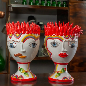 Coppia Teste ceramica Siciliana  Caltagirone Verus Peperoncini cm 25