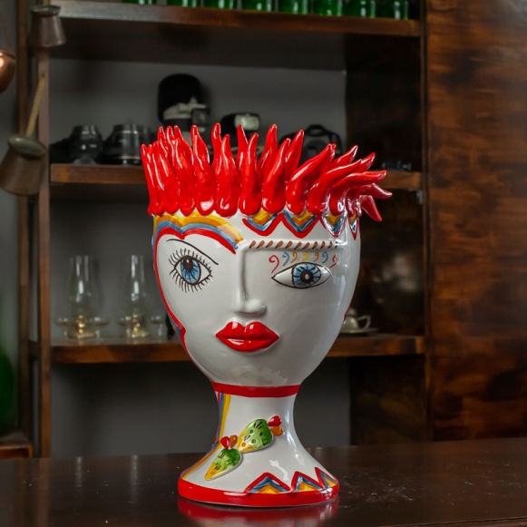 Coppia Teste ceramica Siciliana  Caltagirone Verus Peperoncini cm 25