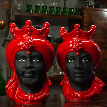 Teste di Moro siciliane in Ceramica Caltagirone Donna-Uomo Rossa cm 35