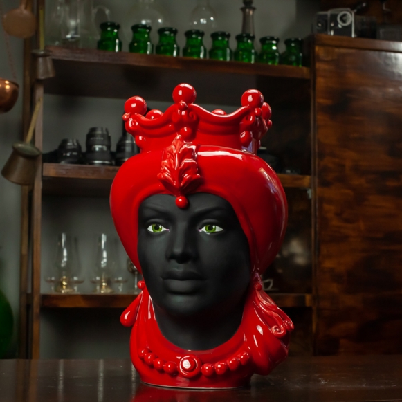 Testa di Moro Ceramica Siciliana Caltagirone  Donna Rossa cm 35