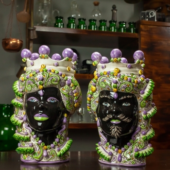 Head Vases Lady-Man Sicily Caltagirone Ceramic "Moor's Head" Verus - "Kore" - 35 cm