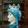Testa di Moro Ceramica Siciliana Caltagirone Donna Azzurro Madreperlato cm 35