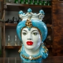 Testa di Moro Ceramica Siciliana Caltagirone Donna Azzurro Madreperlato cm 35