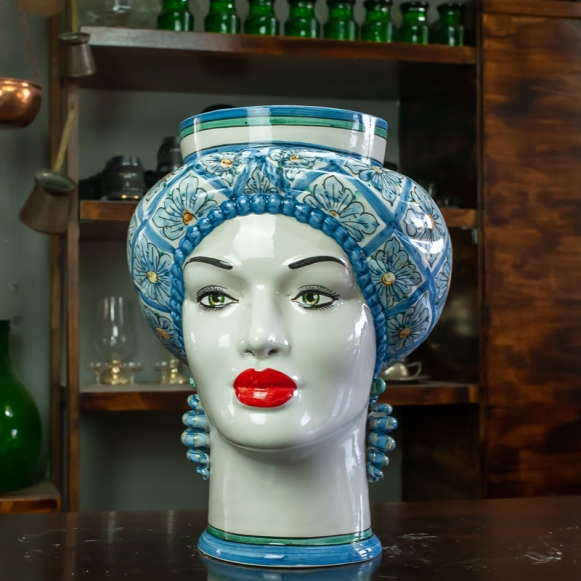 TESTA DI MORO SICILIANA CALTAGIRONE DONNA FIORI 40 CM