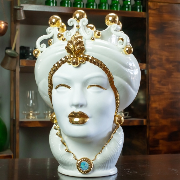 Testa di Moro in ceramica Siciliana di Caltagirone - Donna Uomo "Shine Luxury" 42 cm