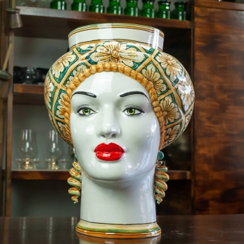 TESTA DI MORO SICILIANA CALTAGIRONE DONNA FIORI OCRA 40 CM