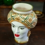 Teste di Moro in ceramica Siciliana Caltagirone Donna-Uomo fiori ocra 40 cm