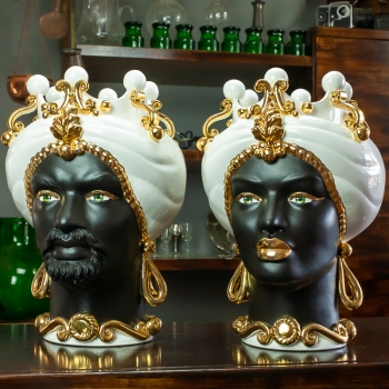Testa di Moro siciliana in ceramica Caltagirone donna Uomo "Excelsior Luxury" 40 cm