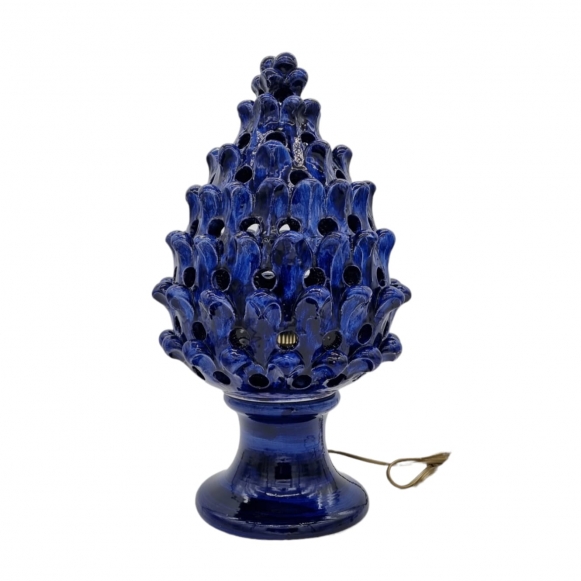 Lume Pigna Ceramica Siciliana Caltagirone Traforato Blu cm 45