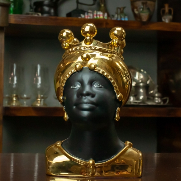 Testa in Ceramica Caltagirone Verus Donna Total Gold 20 cm