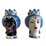 Coppia Teste di moro da parete in ceramica siciliana Caltagirone Blu H. 23 cm
