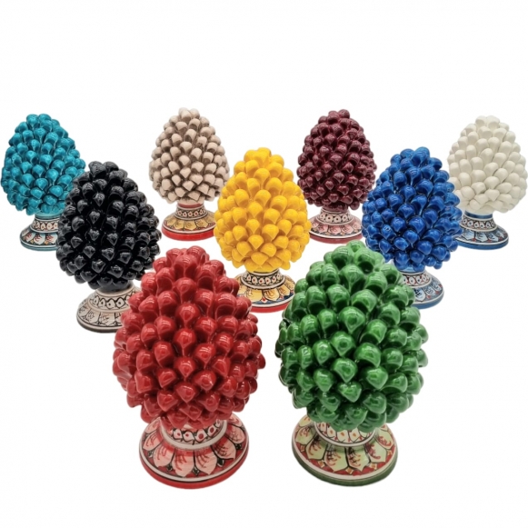 Pigna siciliana in ceramica Caltagirone con base decorata L. 14 x H. 20 cm - Vari Decori