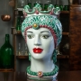 Testa di Moro Ceramica Siciliana Caltagirone Verde Ornato Donna cm 50