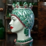Testa di Moro Ceramica Siciliana Caltagirone Verde Ornato Donna cm 50