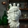 Head Vases Lady-man Moor's Ceramic from Caltagirone "Verus," Glossy White, 35 cm