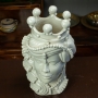 Head Vases Lady-man Moor's Ceramic from Caltagirone "Verus," Glossy White, 35 cm