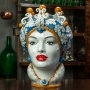 Керамическая голова мавра, сицилийская из Кальтаджироне, "Голубая фантазия", женская, 42 см
