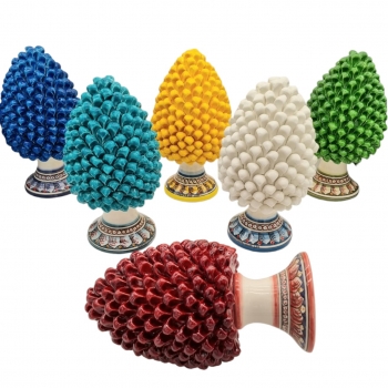 Sicilian cm 30 Pinecone with Decorated Base in Caltagirone Ceramic - Various Designs