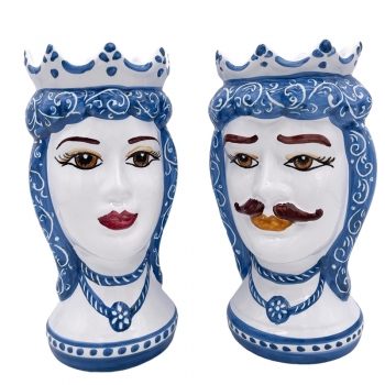 Coppia Teste Ceramica Siciliana Caltagirone Blu cm 25