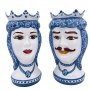 Coppia Teste Ceramica Siciliana Caltagirone Blu cm 25