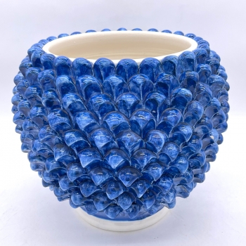 Pine Cone Planter in Sicilian Ceramic from Caltagirone, Blue, 35 cm