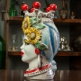 Teste di moro siciliane in ceramica di Caltagirone Donna-Uomo Girasoli H. 33 cm