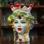 Teste di moro in ceramica di Caltagirone Donna Frutta H. 28 cm