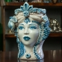 Teste di moro in ceramica di Caltagirone Donna Blu Antico H. 27 cm