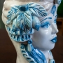 Teste di moro in ceramica Siciliana Caltagirone Donna-Uomo Blu Antico H. 27 cm