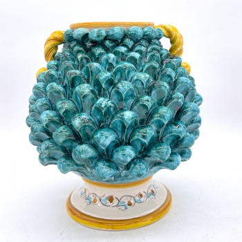 Green Caltagirone Sicilian Ceramic Pinecone Ball Vase H. 24 cm