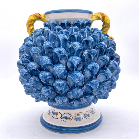 Ceramic Pinecone Ball Vase in Sicilian Caltagirone Blue H. 24 cm