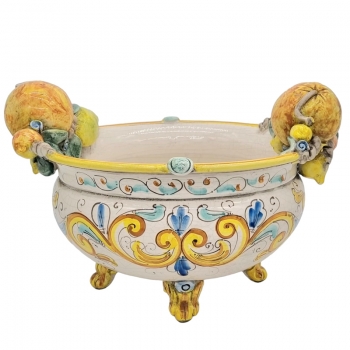 Sicilian Ceramic Centerpiece from Caltagirone, Yellow with Fruit, L. 39 cm