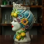 Teste di Moro siciliane in Ceramica di Caltagirone Donna-Uomo fiori h. 30 cm