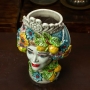 Teste di Moro siciliane in Ceramica di Caltagirone Donna-Uomo fiori h. 30 cm