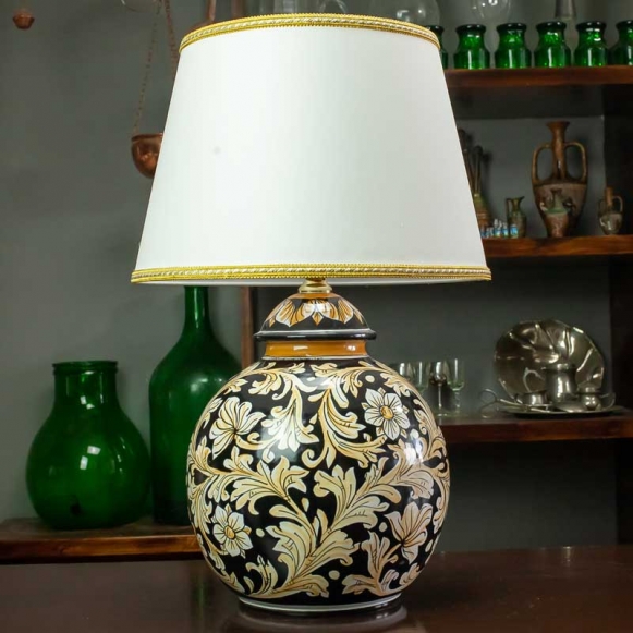 Lume ceramica siciliana Caltagirone Ornato nero 55 cm