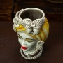 Teste di Moro Siciliane in Ceramica di Caltagirone Donna-Uomo Giallo H. 27 cm