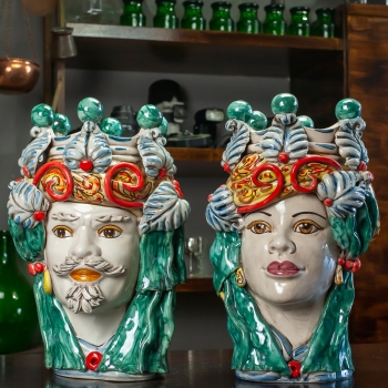 Head Vases Lady-Man Moro in Caltagirone Ceramic, Height 35 cm