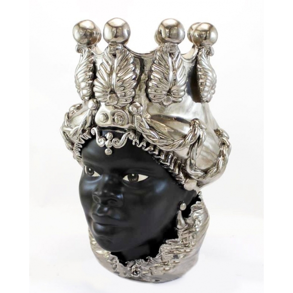 Caltagirone Ceramic Moor's Head Lady Platinum cm 48