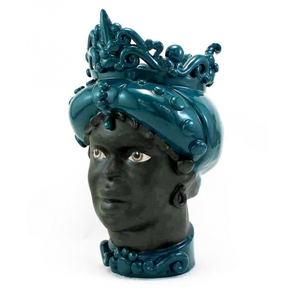 Caltagirone Ceramic Moor's Head Lady Green Teal cm 45