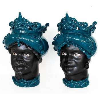 Teste di Moro in ceramica Siciliana di Caltagirone Verus Ottanio. Uomo Donna cm 45