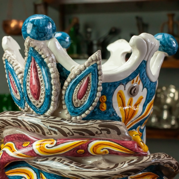 Centrotavola Alzata In Ceramica Siciliana Decoro Blu Antico Produzione Artigianale Di Caltagirone Diametro 30cm - Terrasini (Palermo - 10