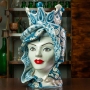 Lady Head Vases Moorish "Concordia" Sicilian Blue Decoration - H. 48 cm