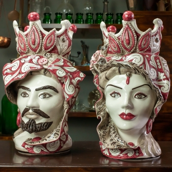 Head Vases Lady-Man Moorish "Concordia" Antique Pink Decoration H. 48 cm