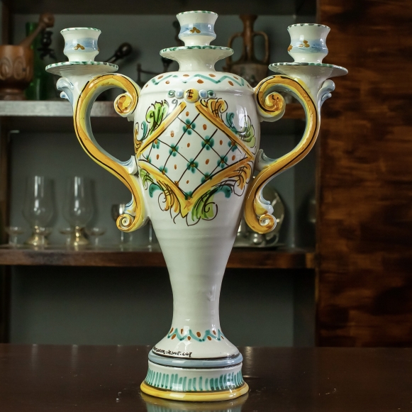 Sicilian Ceramic Yellow Candelabrum cm 43