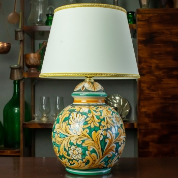 Sicilian Ceramic Lamp from Caltagirone, Green Ornate, Height: 55 cm