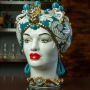 Testa di Moro ceramica siciliana Caltagirone Donna Luxury Ottanio cm 42