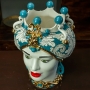 Teste di Moro in ceramica siciliana Caltagirone Donna Uomo Luxury Ottanio cm 40