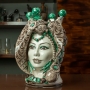 Testa di Moro in Ceramica di Caltagirone Donna Ornato verde 33 cm